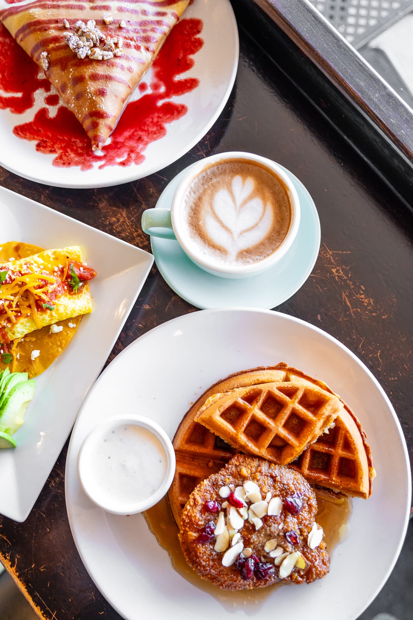 Chicken and waffles at Crepeccino Cibolo