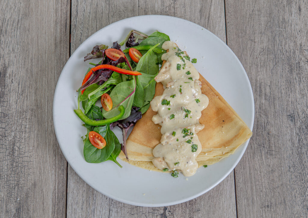 Chicken Alfredo Crêpe dish at Crepeccino