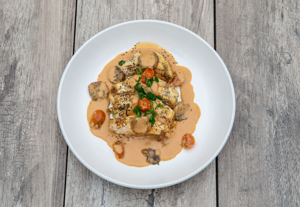 Chicken Diane dish at Crepeccino