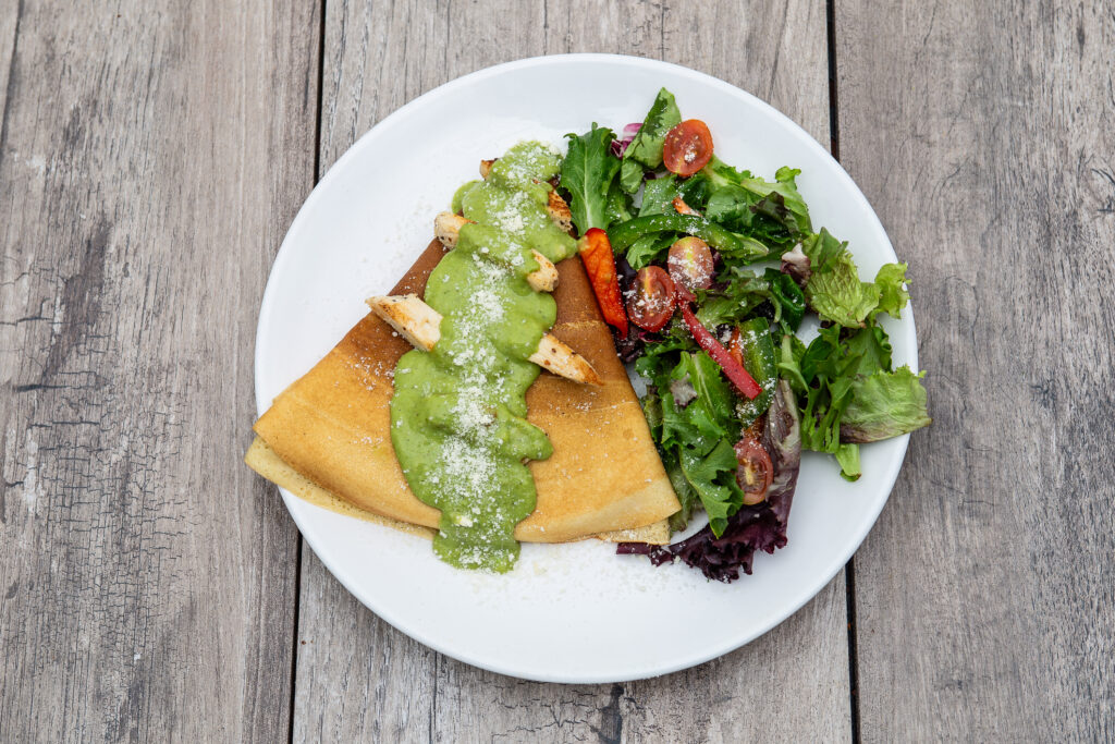 Chicken Pesto Crêpe dish at Crepeccino