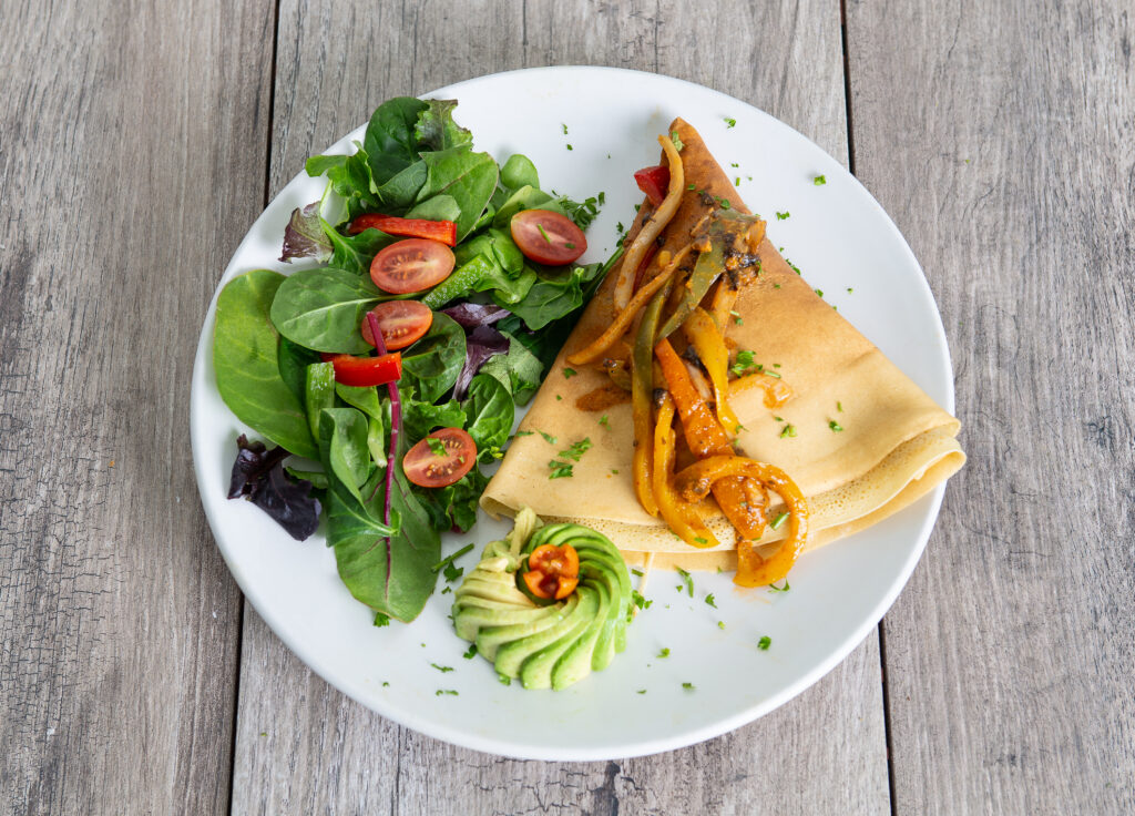 Vegan Fajita Crêpe dish at Crepeccino