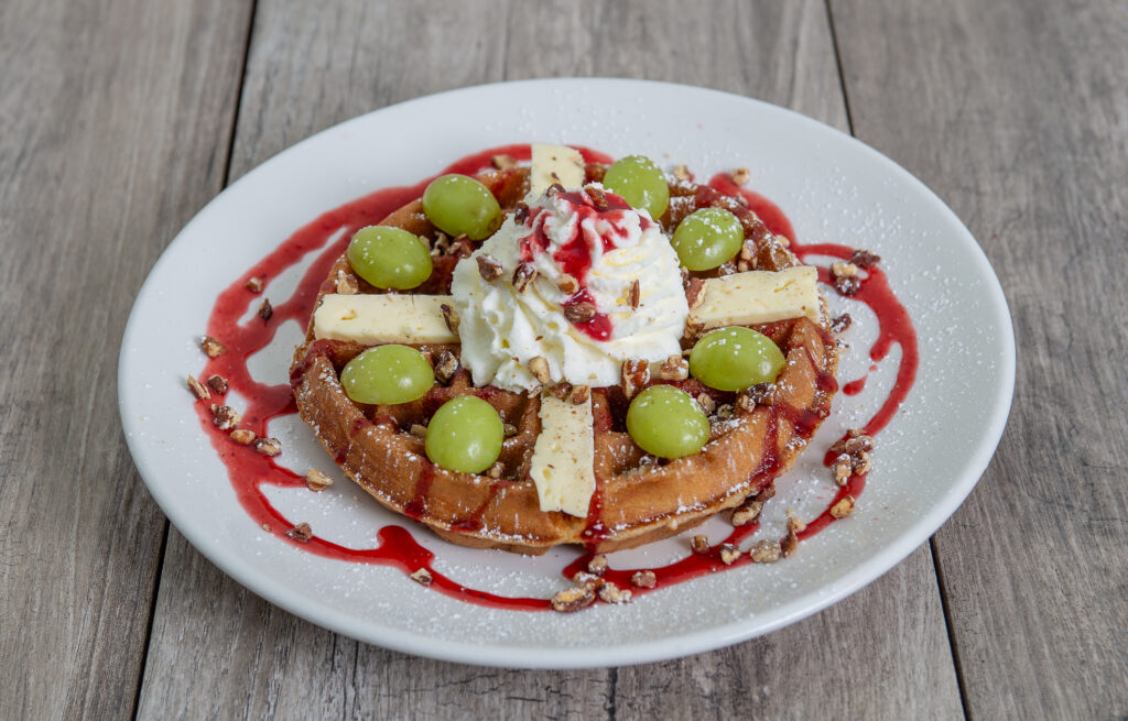 Raspberry Brie Waffle dish at Crepeccino
